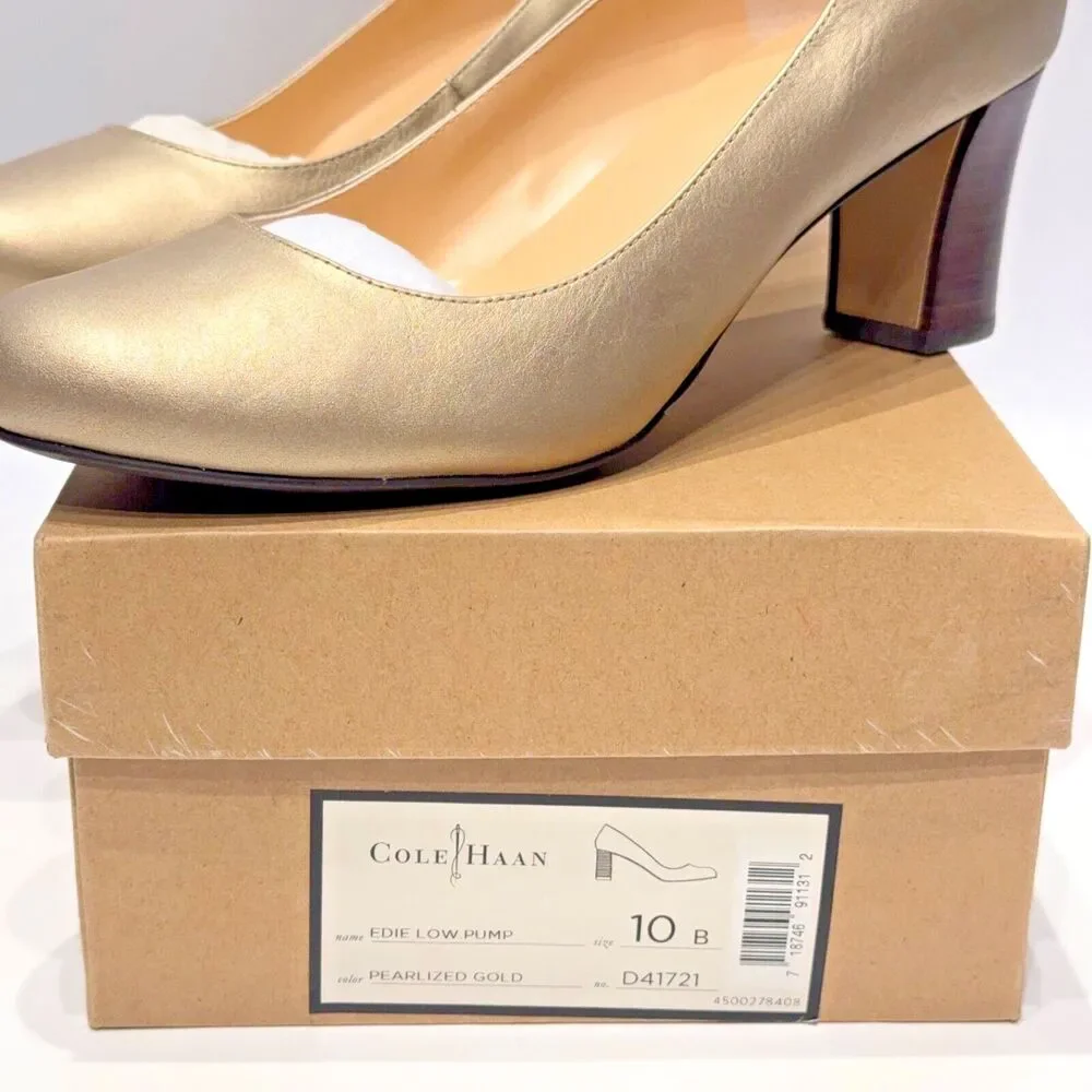 NWB Cole Haan Women’s Edie Low Pump Heels Pearlized Gold Leather Size 10B
